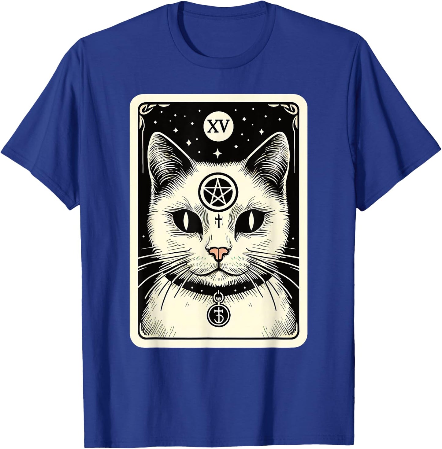 Tarot Card Cat The Devil, Satanic Goth Halloween Cat Men Women T-Shirt - T-Shirt | Royal