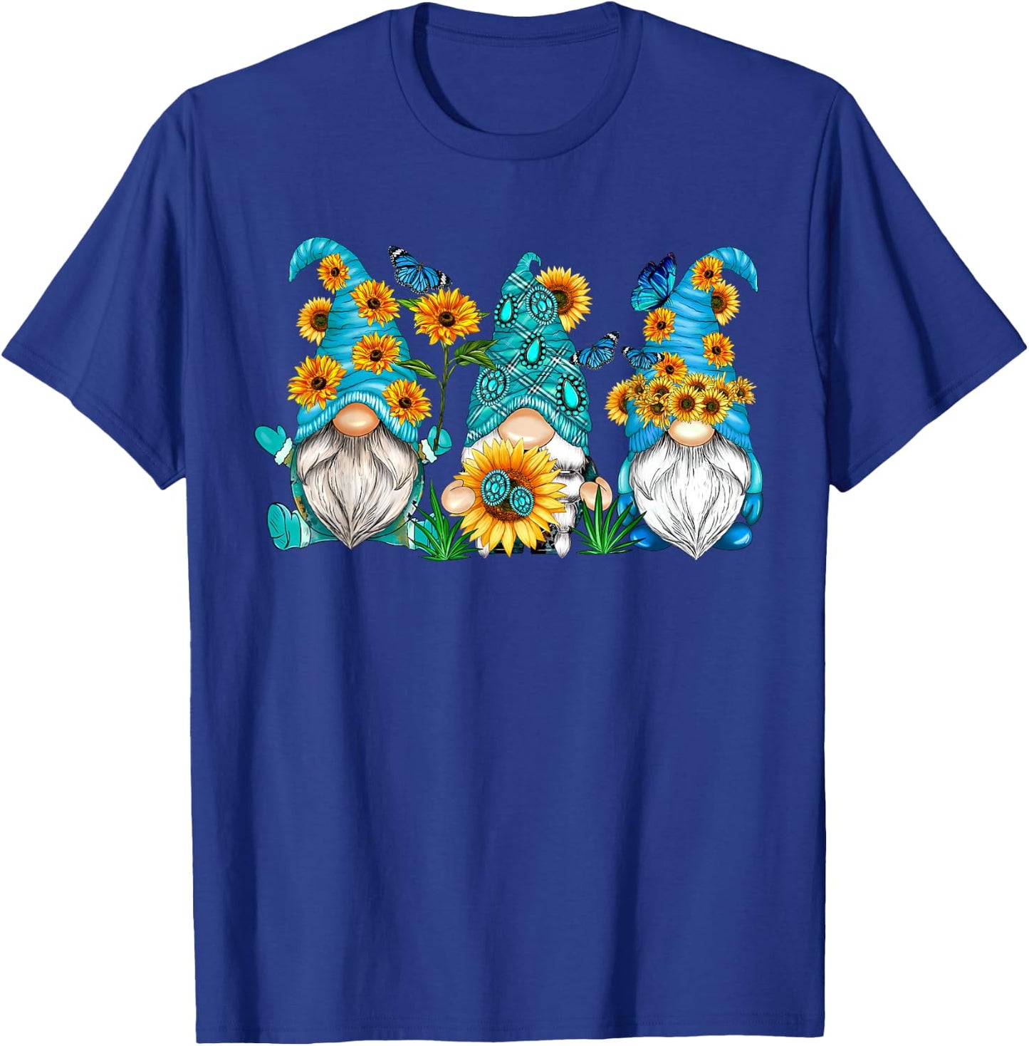 Cute Gnomes With Sunflower Butterfly Gardener Summer Floral T-Shirt - T-Shirt | Royal