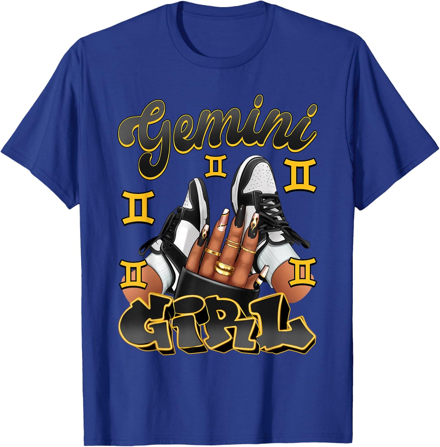 Gemini Girl Birthday Afro Queen Sneakers Zodiac Sign T-Shirt - T-Shirt | Royal