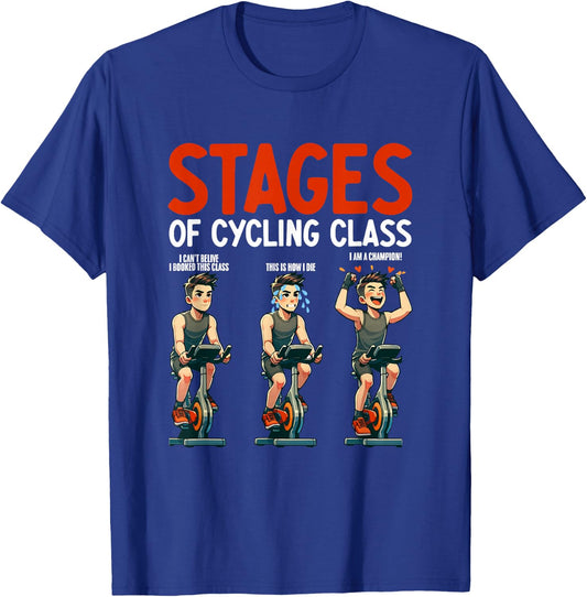 Stages Of Cycling Class Spinning Workout Cyclist Spin Class T-Shirt - T-Shirt | Royal