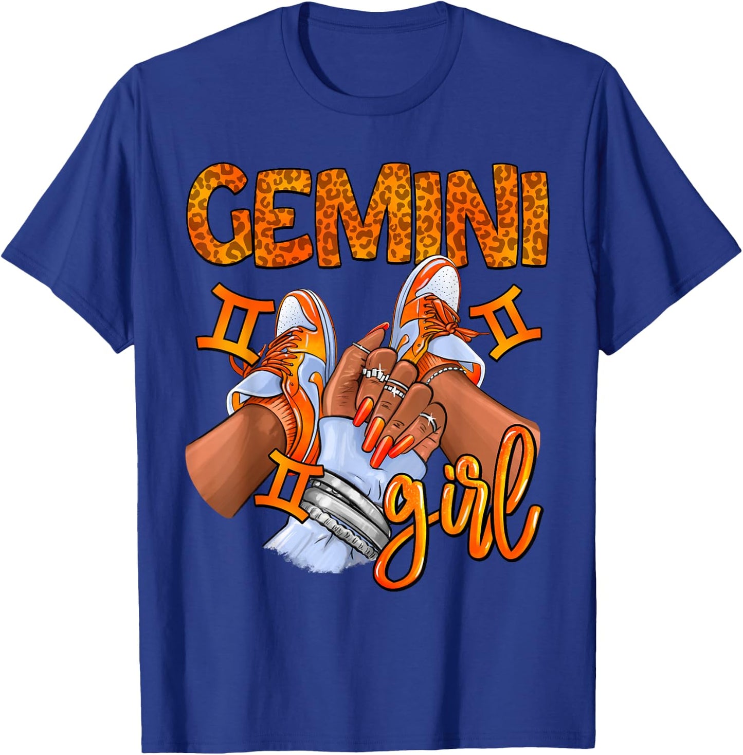 Gemini Black Girl Women Sneakers Nails Zodiac Birthday T-Shirt - T-Shirt | Royal
