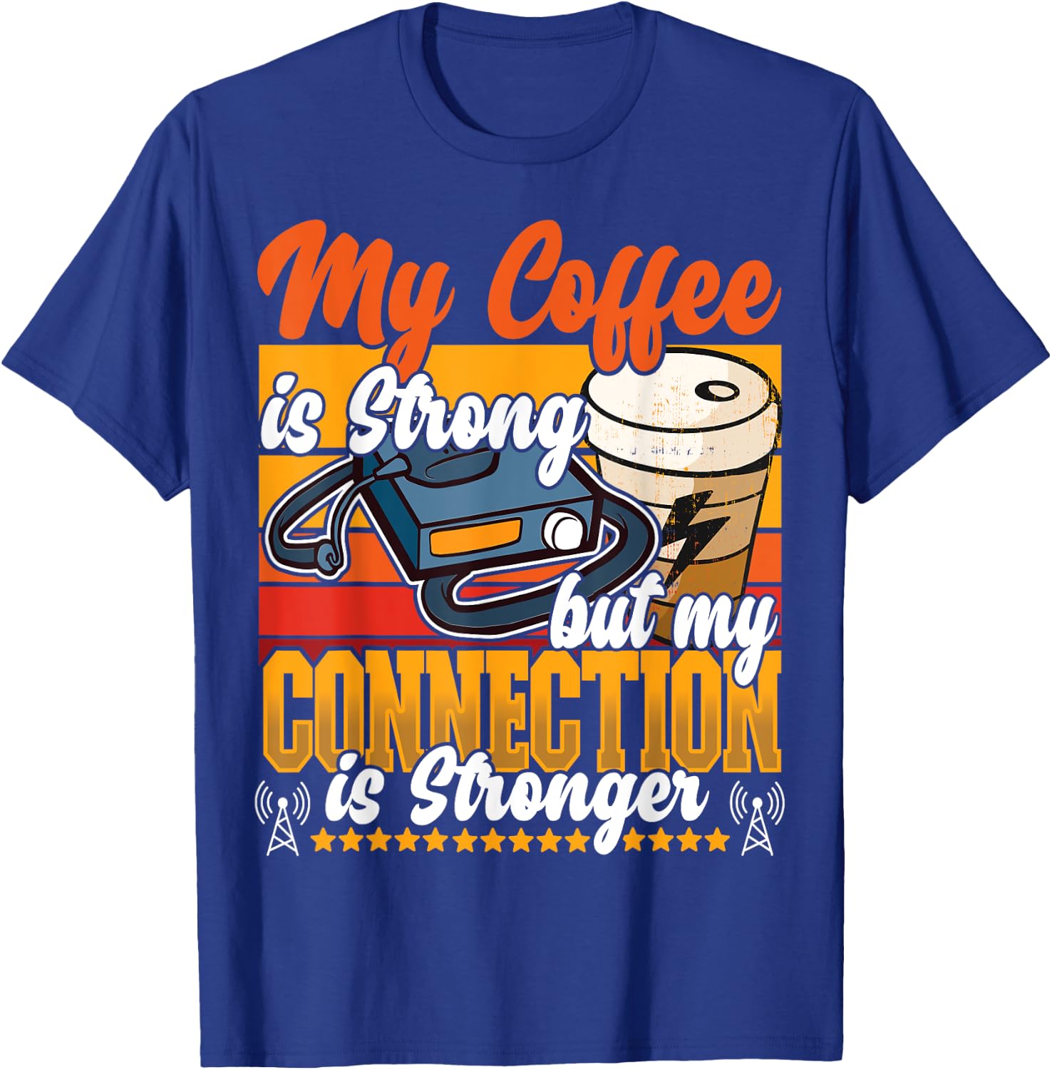 Best Licensed Amateur Ham Radio Operator Designs - Ham Radio & Coffee - Black Retro Collarless Short Sleeve Classic Fit - Small - Women's Casual Novelty T-Shirt - T-Shirt | Royal