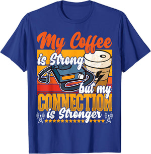 Best Licensed Amateur Ham Radio Operator Designs - Ham Radio & Coffee - Black Retro Collarless Short Sleeve Classic Fit - Small - Women's Casual Novelty T-Shirt - T-Shirt | Royal