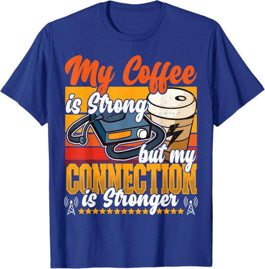 Best Licensed Amateur Ham Radio Operator Designs - Ham Radio & Coffee - Black Retro Collarless Short Sleeve Classic Fit - Small - Women's Casual Novelty T-Shirt - T-Shirt | Royal