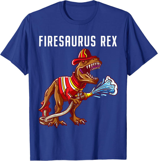 Firefighter T Rex Dinosaur Kids Gifts For Fireman Boys T-Shirt - T-Shirt | Royal