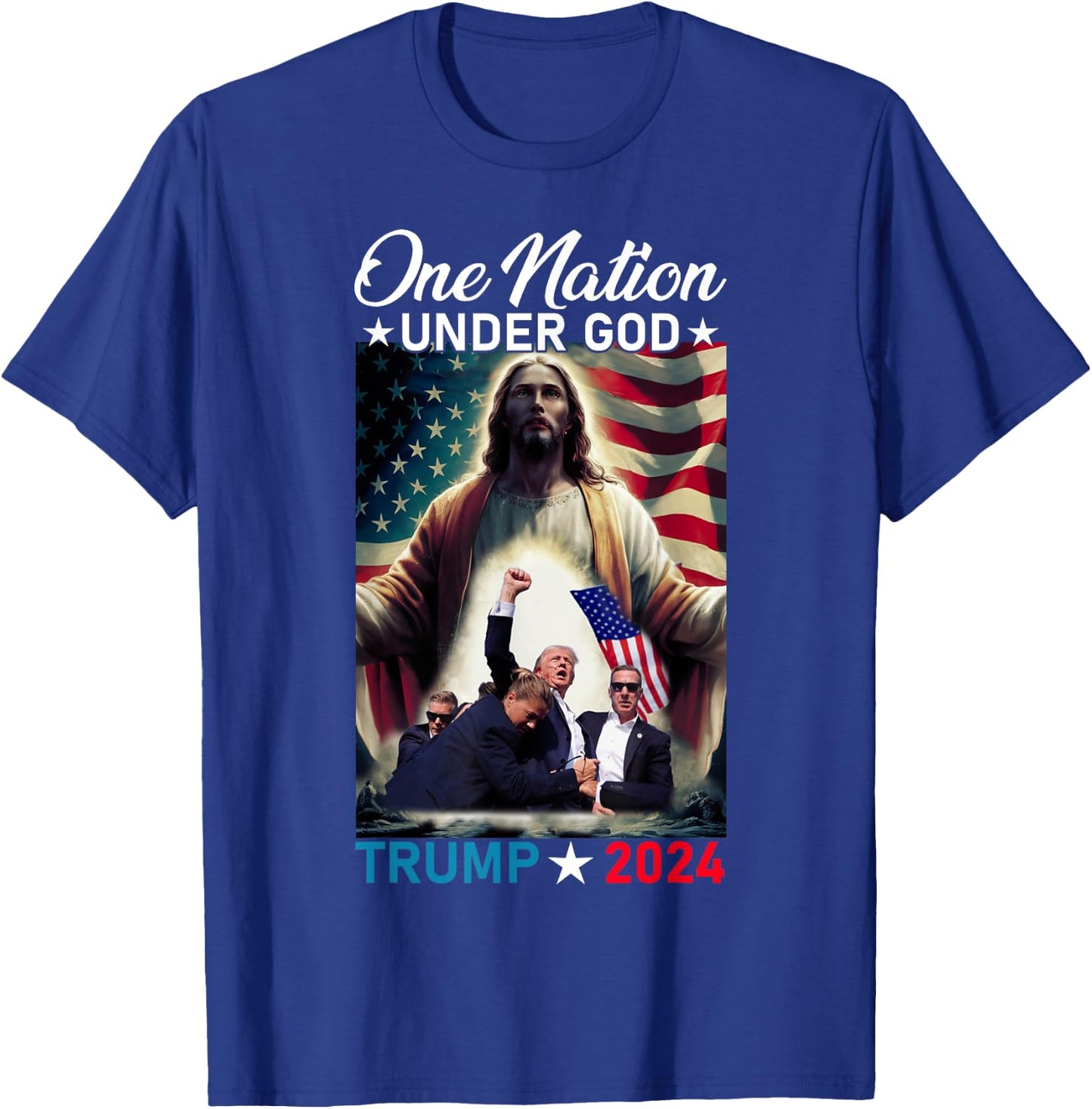 One Nation Under God Trump 2024 God American Flag Christian Women Men T-Shirt - T-Shirt | Royal