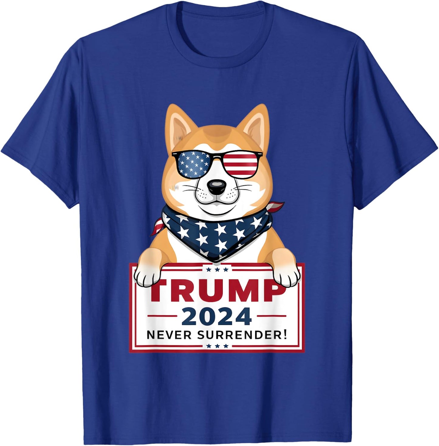 Shiba Inu Trump Supporter 2024 Never Surrender Patriotic Dog Men T-Shirt - T-Shirt | Royal