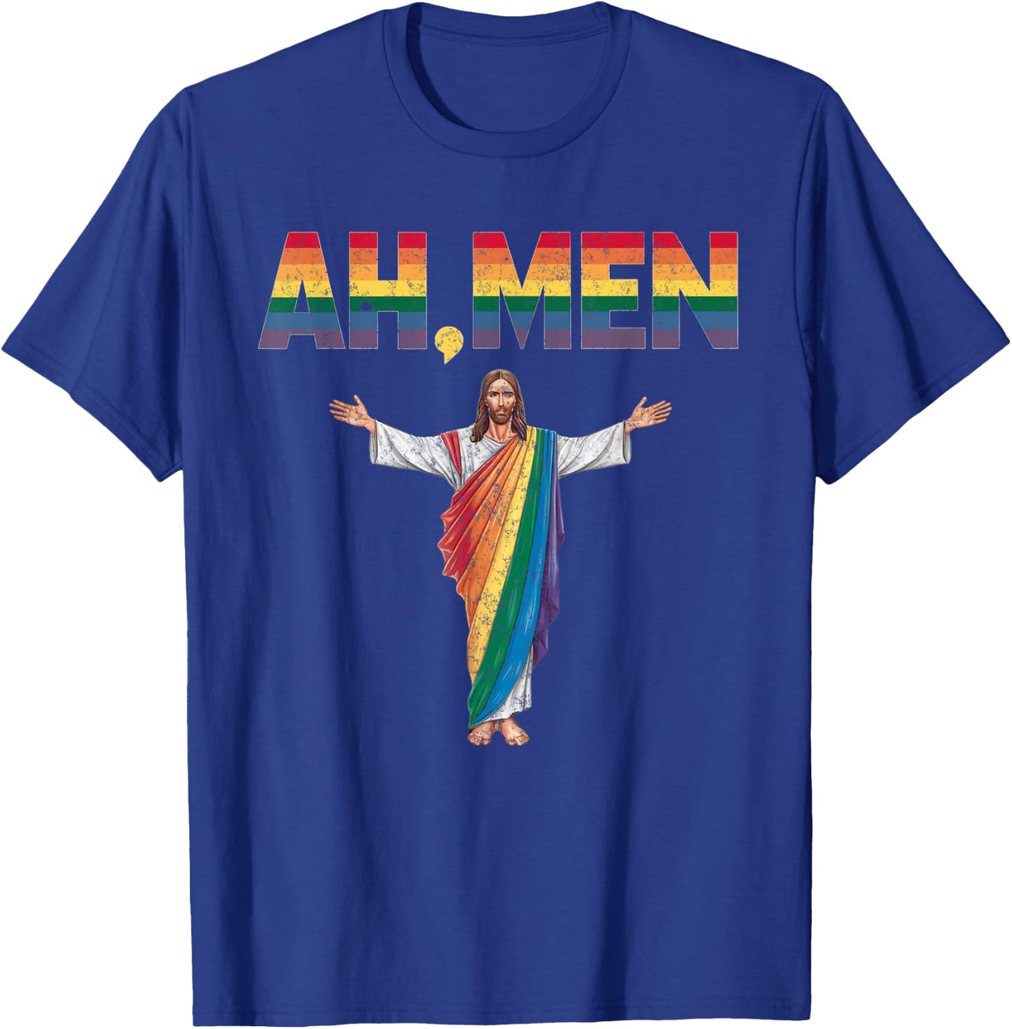 Ah-Men Funny Gay Pride Rainbow Jesus Graphic T-Shirt - T-Shirt | Royal