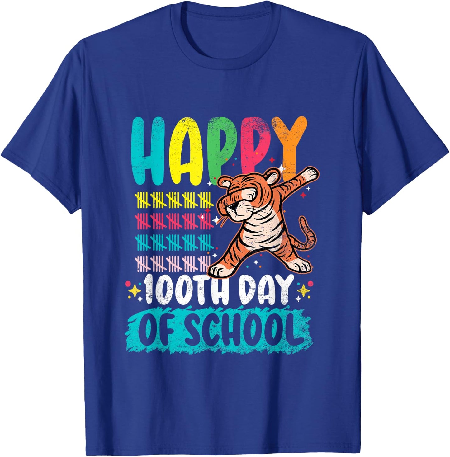100th Day Teacher Tiger 100 Days Of School Gift Men Women Girls Kids T-Shirt - T-Shirt | Royal
