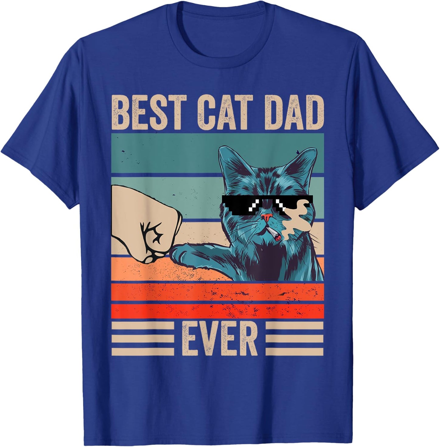 Vintage Best Cat Dad Ever Bump Fist father's day Cat Daddy Men Women Girls Kids T-Shirt - T-Shirt | Royal