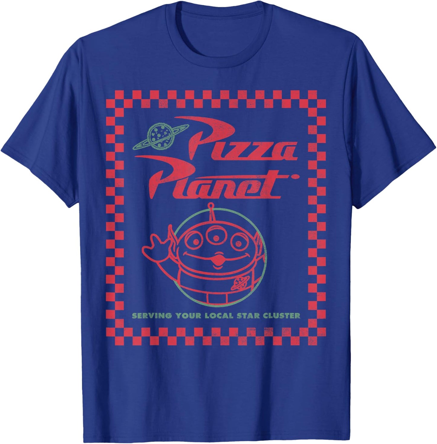 Disney Pixar Toy Story Alien Pizza Planet Box Art T-Shirt - T-Shirt | Royal