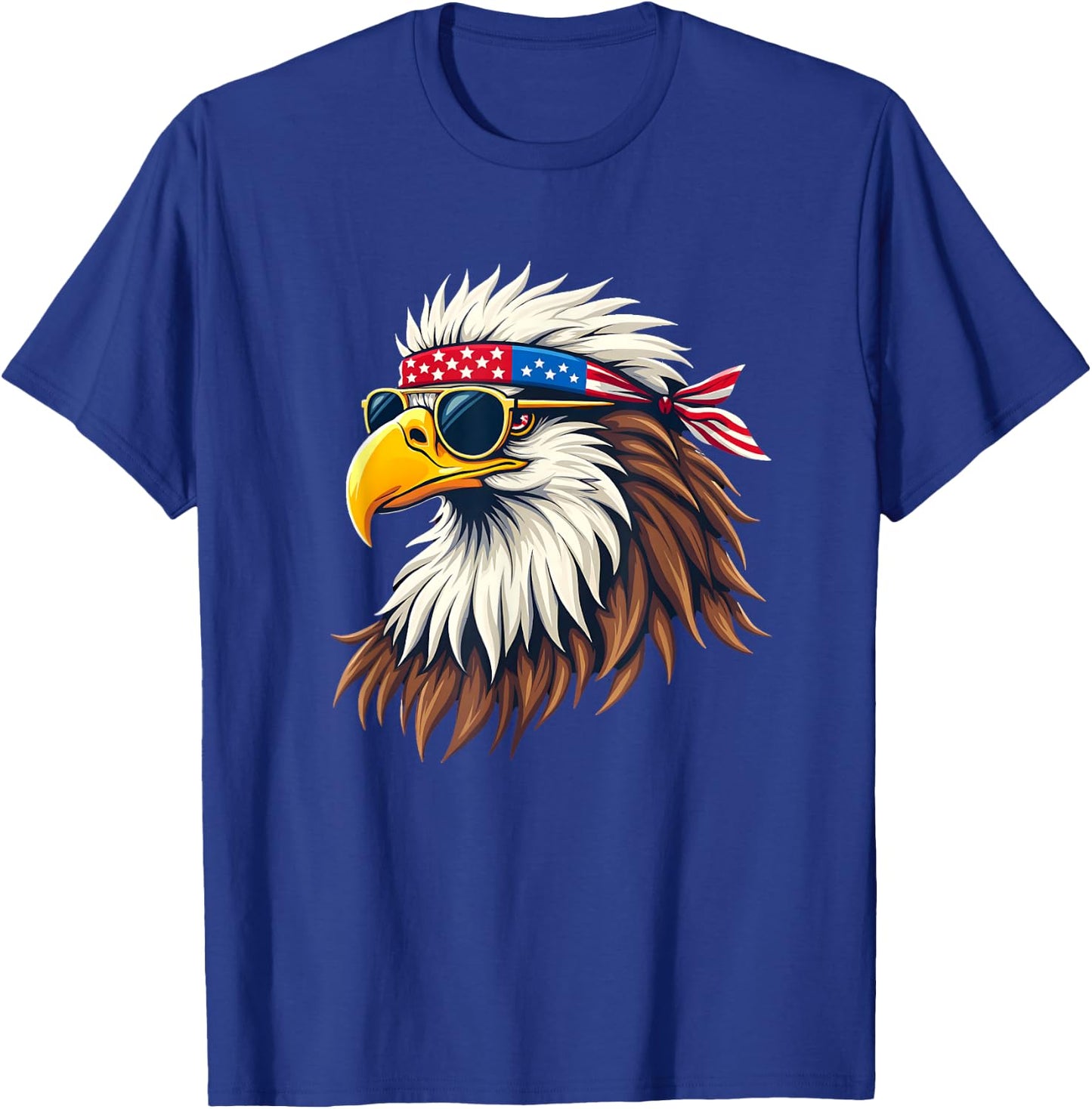 Patriotic Eagle Graphic - Retro American Flag Design T-Shirt - T-Shirt | Royal