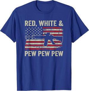 Red White And Pew - Patriotic Pro Gun AR15 USA 4th Of July T-Shirt - T-Shirt | Royal