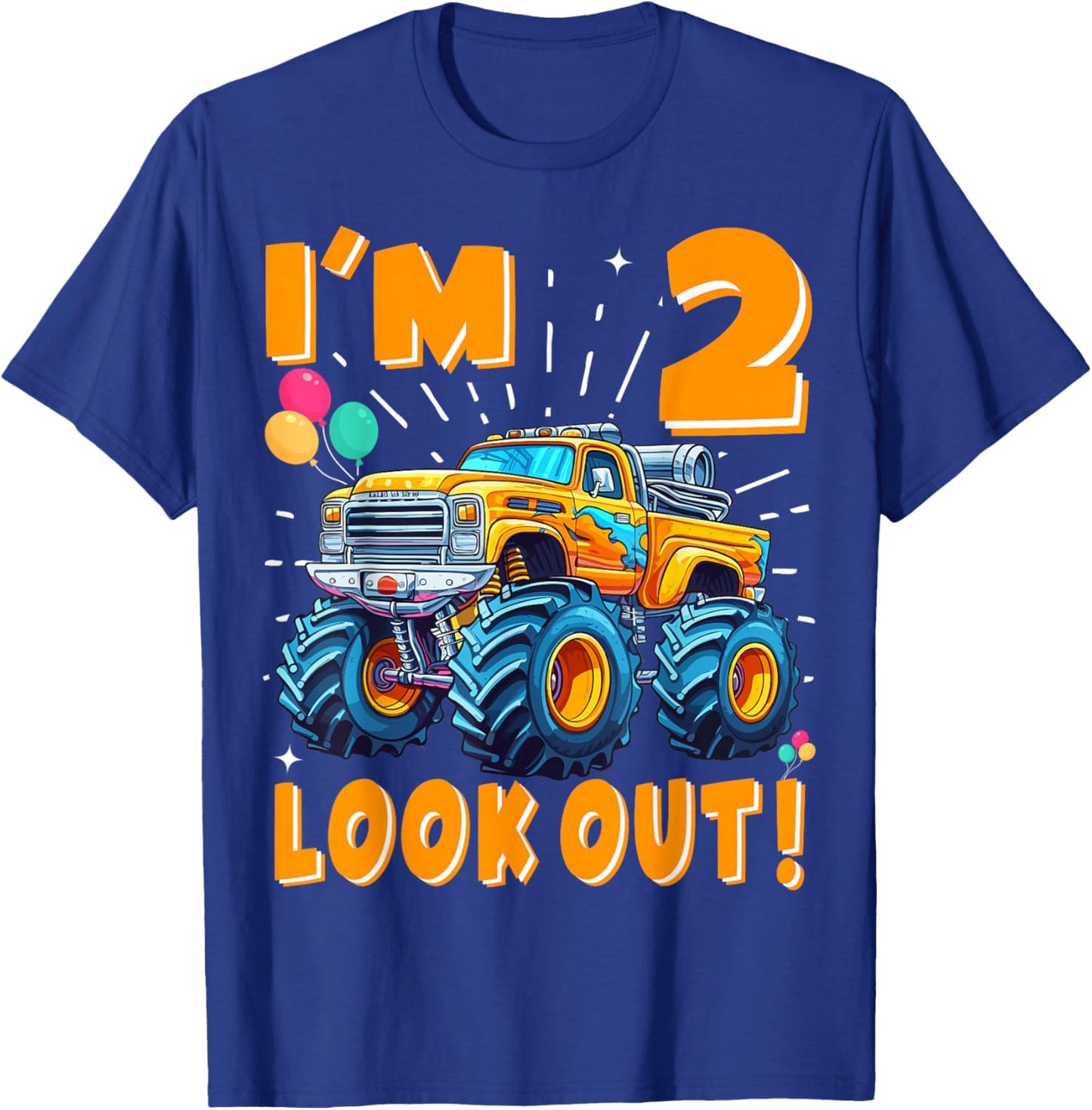 Two 2nd Birthday Boy Monster Truck Car 2 Years Old T-Shirt - T-Shirt | Royal