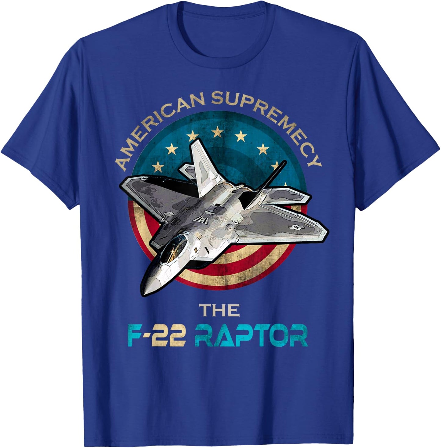 F22 Raptor American Patriotic Fighter Jet 4th of July Flag T-Shirt - T-Shirt | Royal