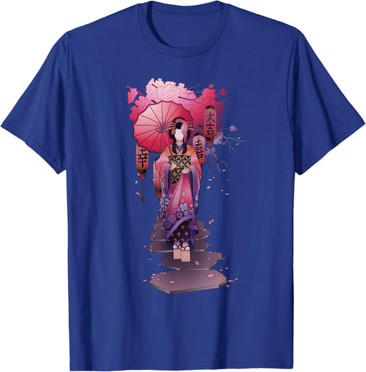 Vintage Japanese Kawaii Geisha Girl in Kimono Japan Art T-Shirt - T-Shirt | Royal