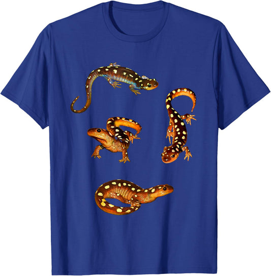 Froghaven Farm Spotted Salamanders , Salamander, Ambystoma Maculatum, Caudate, Urodele, Spring Lizard, Black, Small, Short Sleeve, Classic Fit, Cotton 60%, Polyester 40% T-Shirt - T-Shirt | Royal