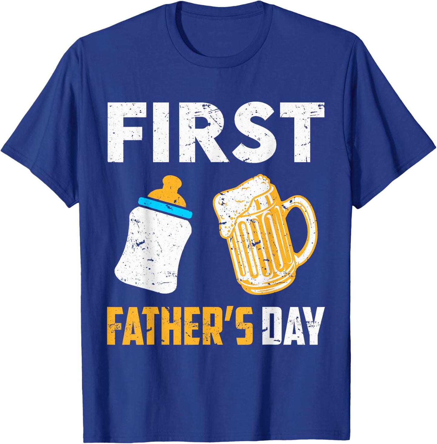 First Father's Day Beer Baby Bottle Daddy 2024 Dad Joke T-Shirt - T-Shirt | Royal
