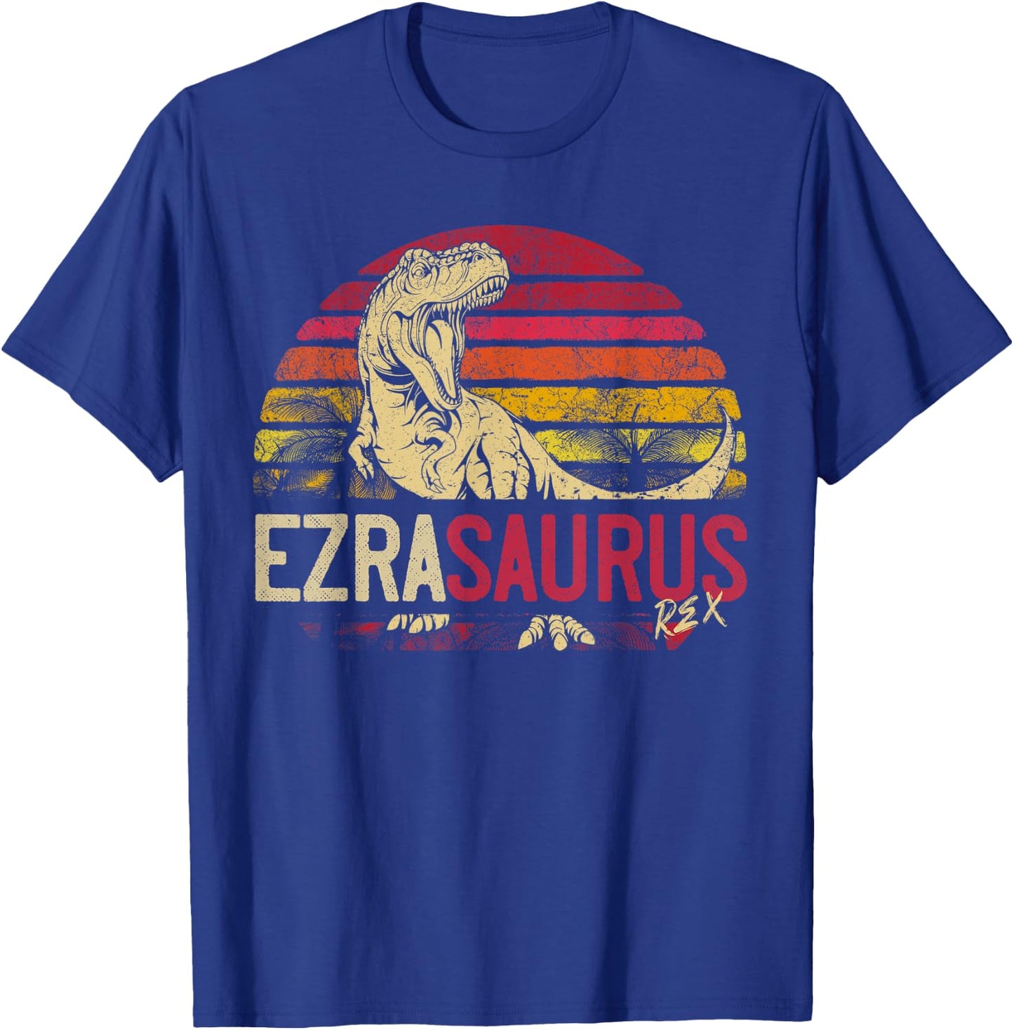 Ezra Saurus Funny Personalized Dinosaur T Rex Name Boys Gift T-Shirt - T-Shirt | Royal