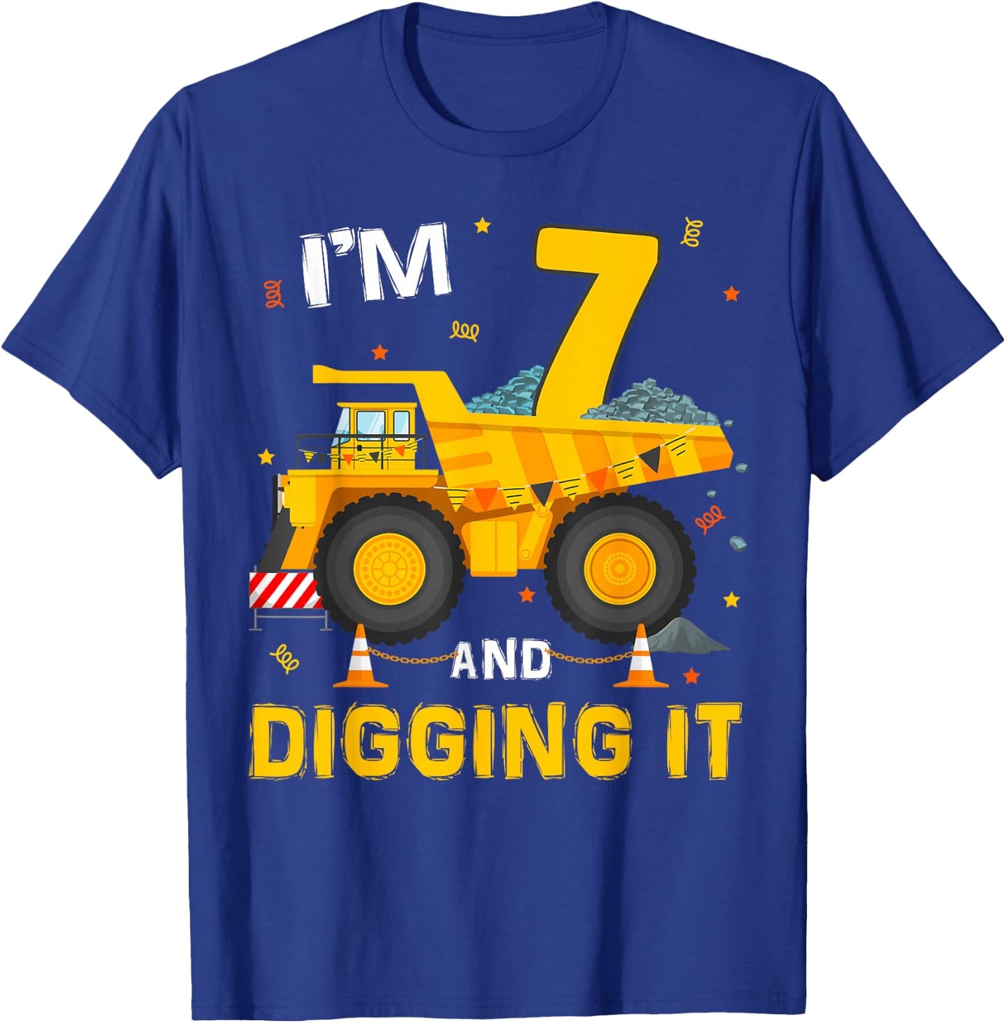 Im 7 And Digging It 7Yr Old 7th Birthday Construction Boy T-Shirt - T-Shirt | Royal