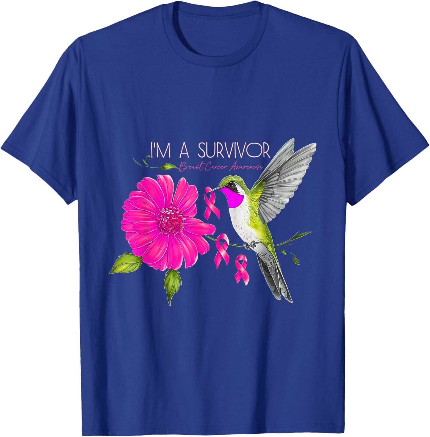 Hummingbird Sunflower I'm A Survivor Breast Cancer Awareness T-Shirt - T-Shirt | Royal