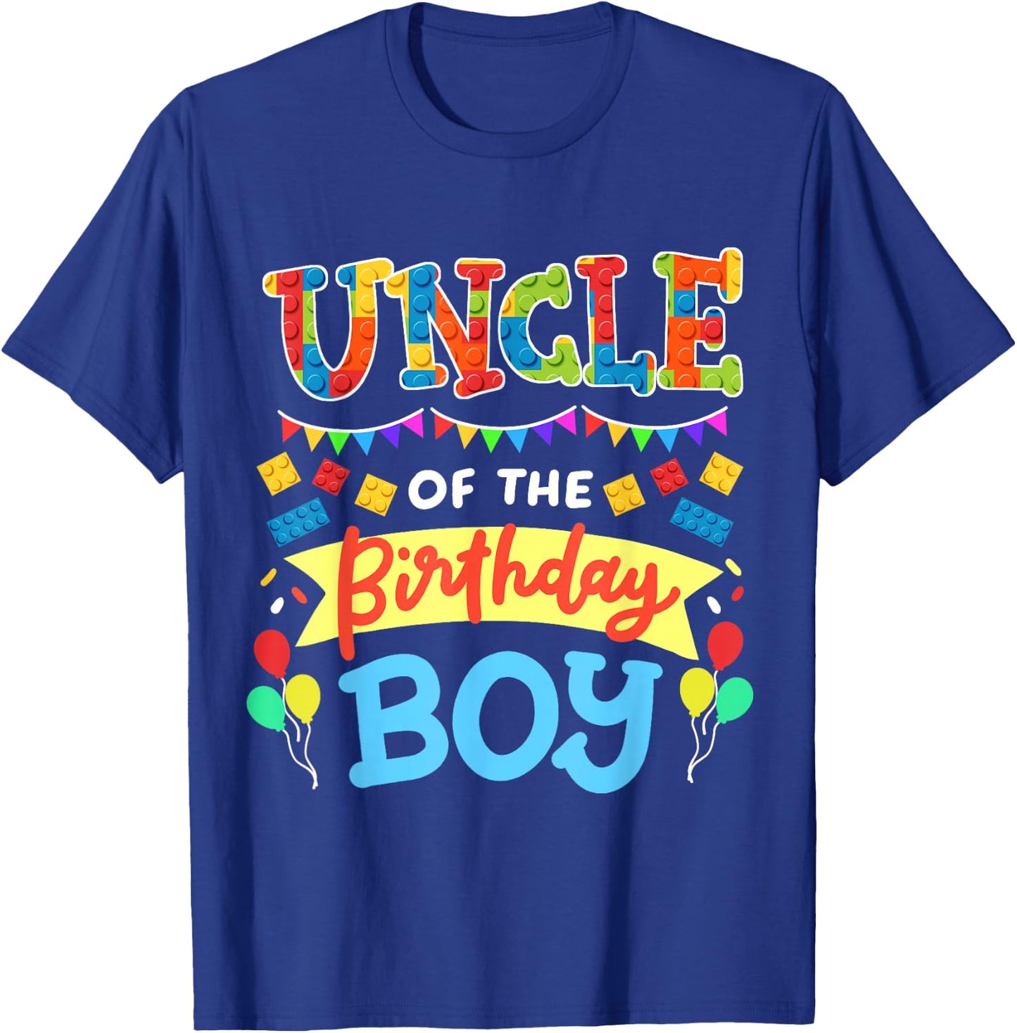 Uncle of the Birthday Boy Building Blocks Bricks Family Men T-Shirt - T-Shirt | Royal