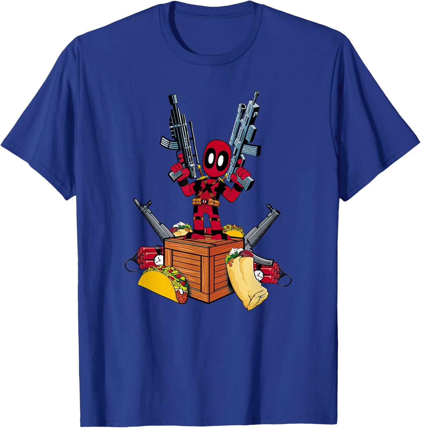 Marvel Deadpool Weapons And Tacos Cute Comic Icon T-Shirt - T-Shirt | Royal