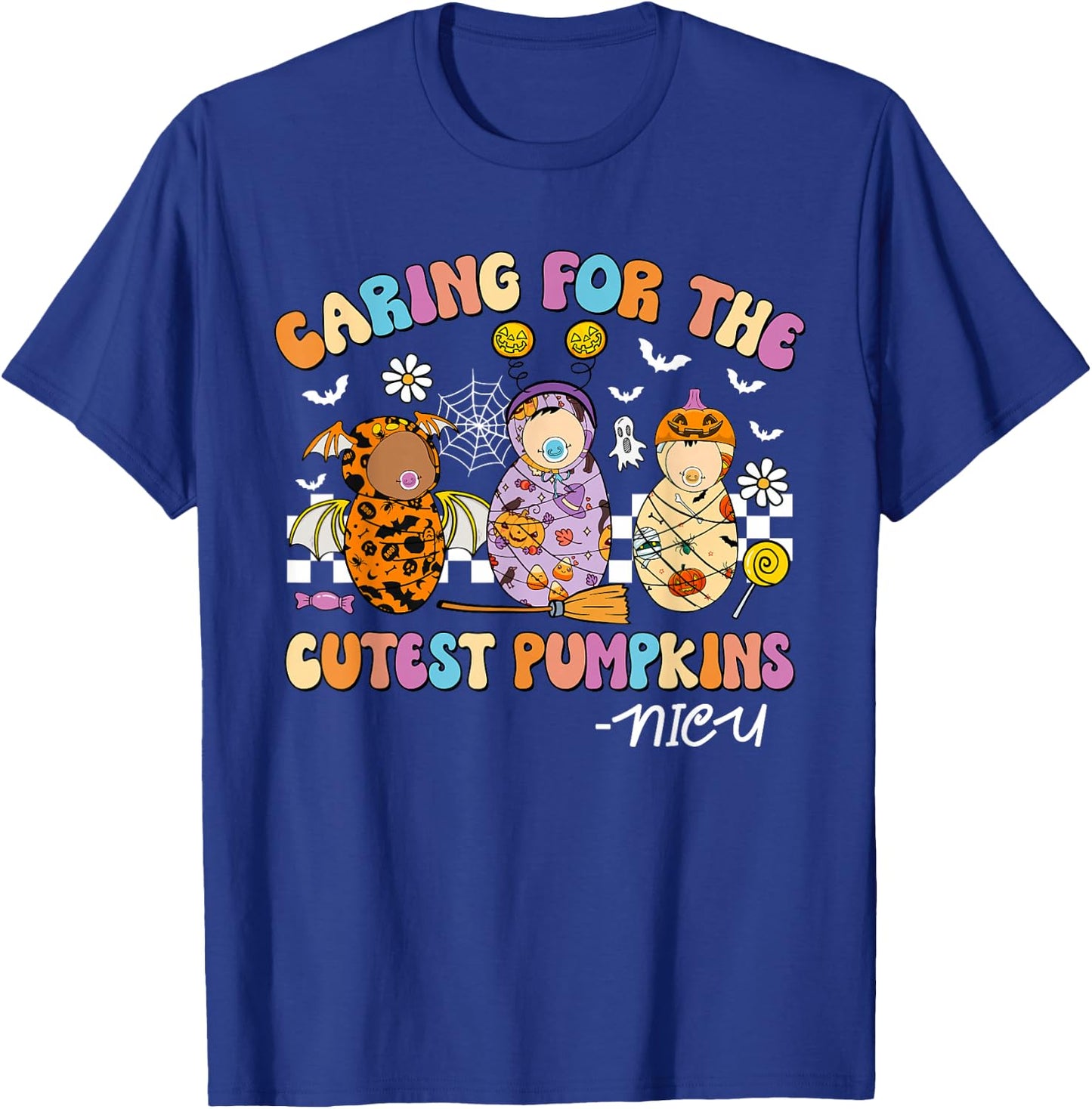 Retro Caring for The Cutest Pumpkins NiCU Nurse Halloween T-Shirt - T-Shirt | Royal