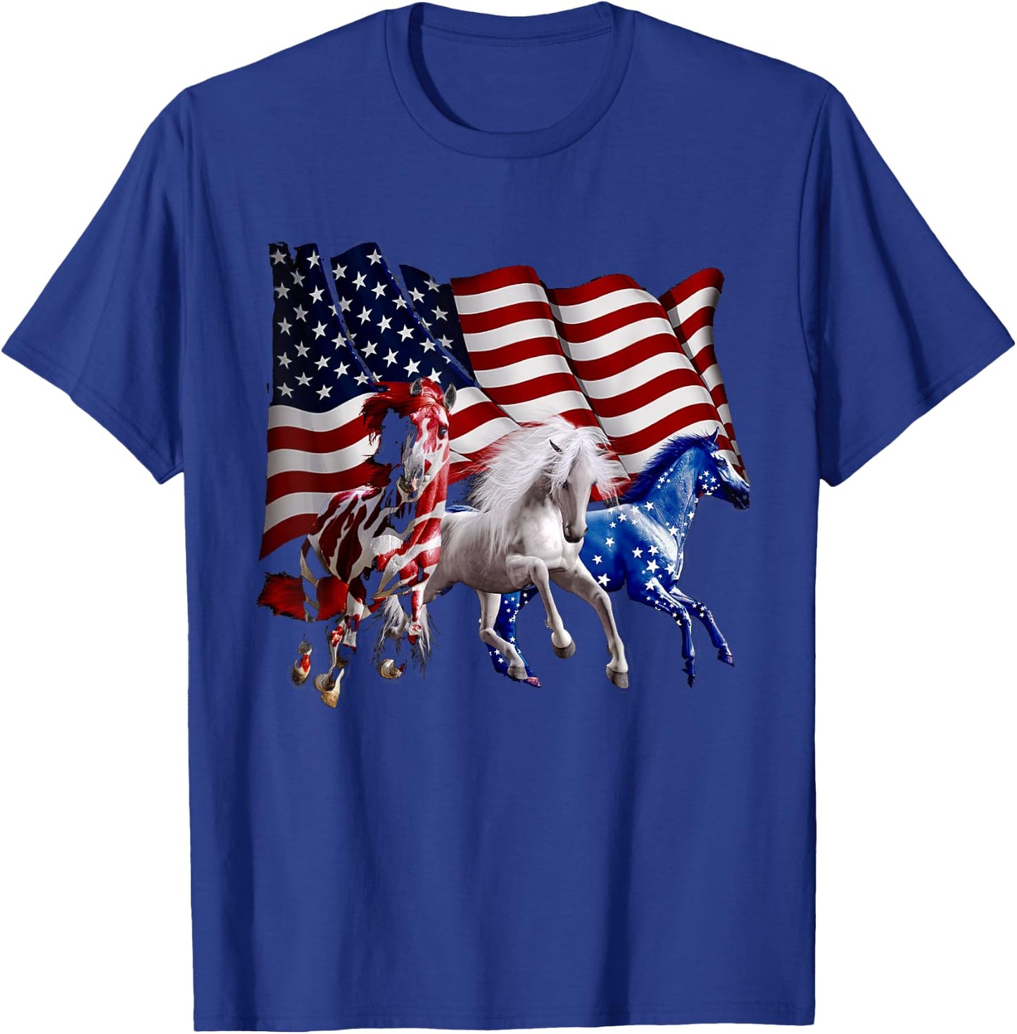 Happy 4th Of July American Flag Red White Horse And Blue T-Shirt - T-Shirt | Royal
