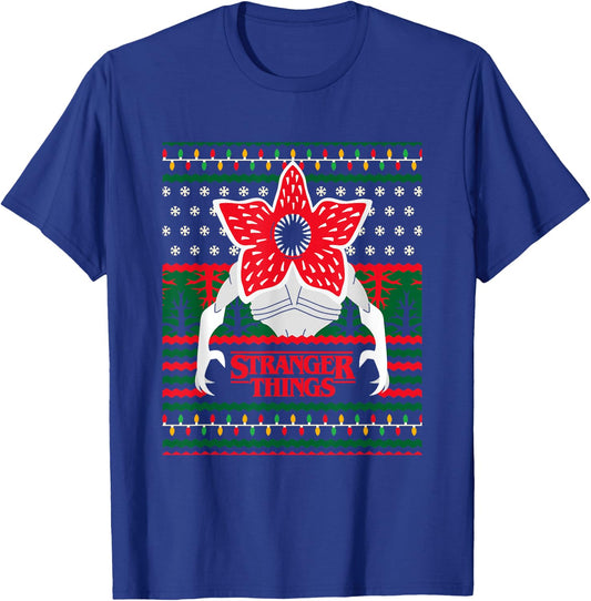 Stranger Things Christmas Epic Demogorgon Ugly Sweater Logo T-Shirt - T-Shirt | Royal