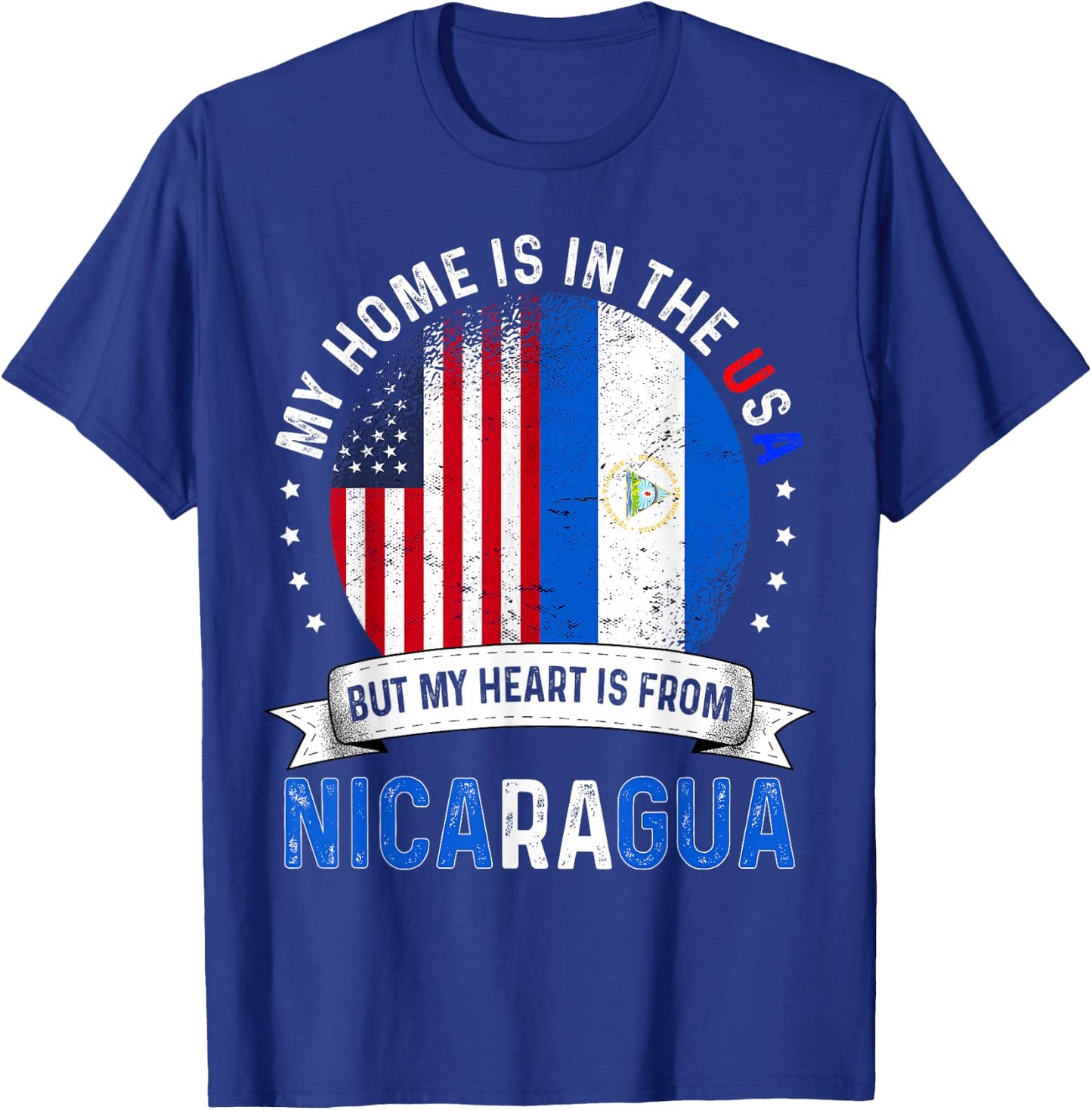 Nicaraguan American Patriot Heart is from Nicaragua Flag T-Shirt - T-Shirt | Royal