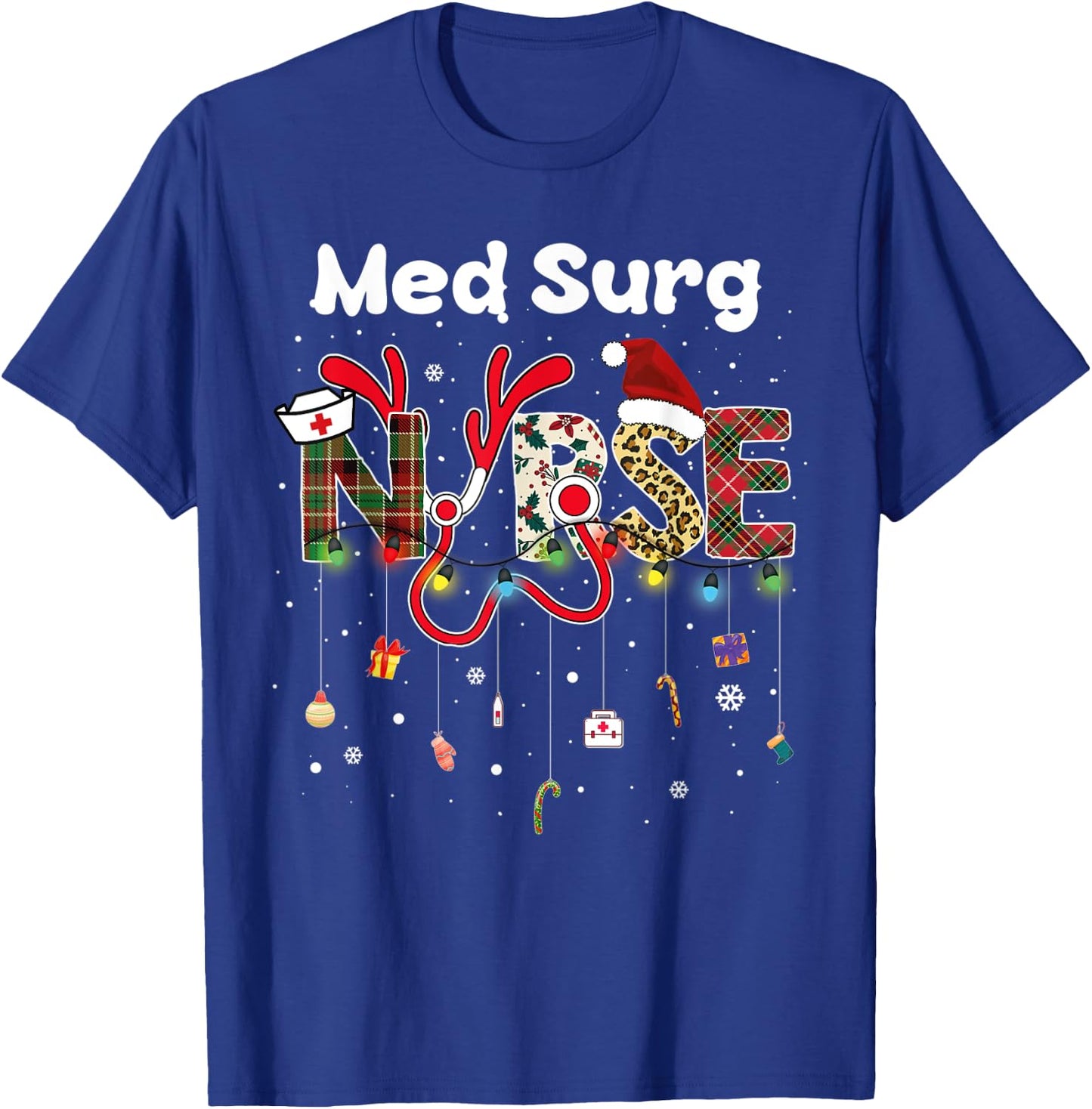 Med Surg Nurse christmas santa hat nursing X-Mas Pajama T-Shirt - T-Shirt | Royal
