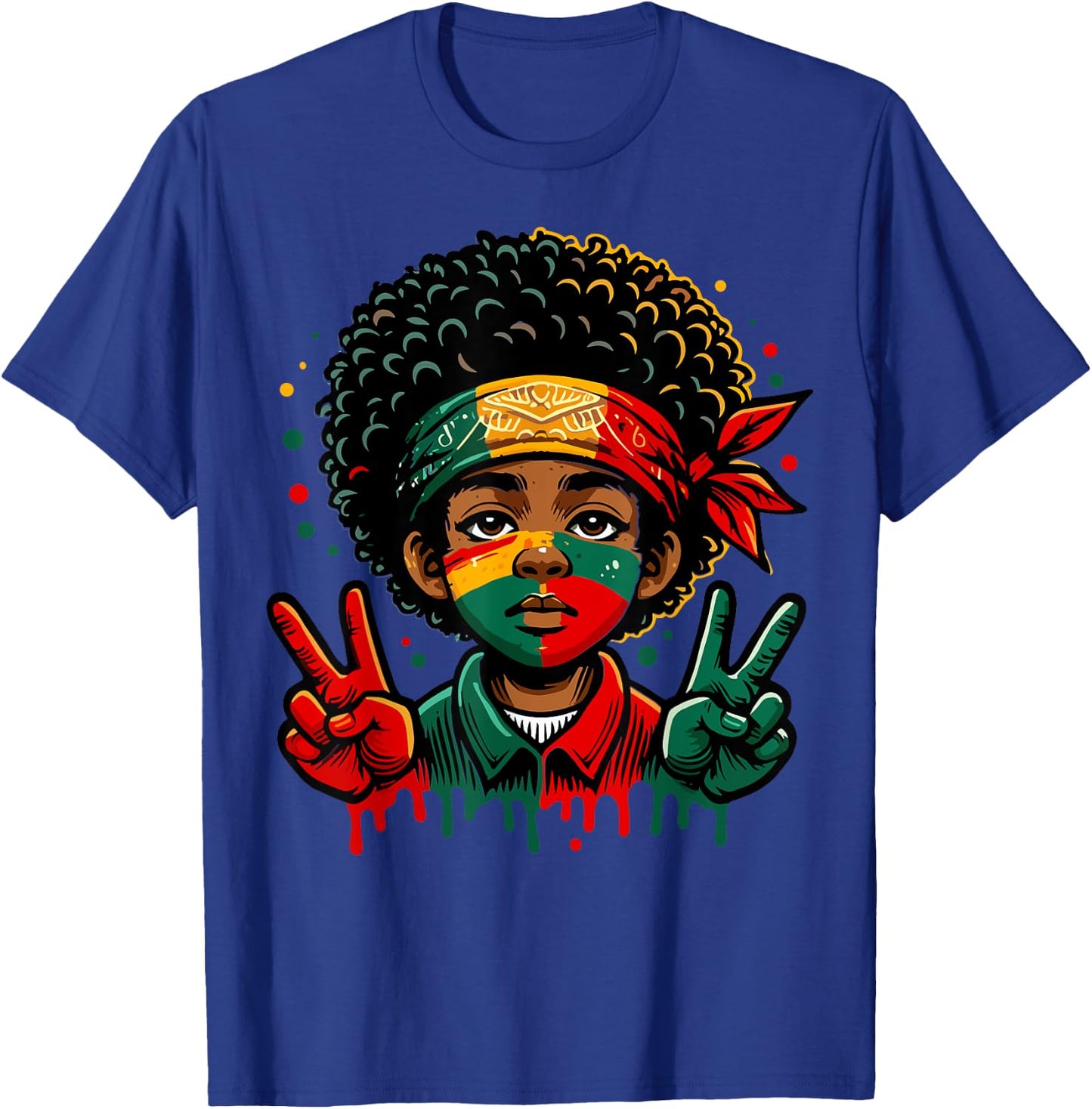 Juneteenth African American Black History Face Peace Sign T-Shirt - T-Shirt | Royal