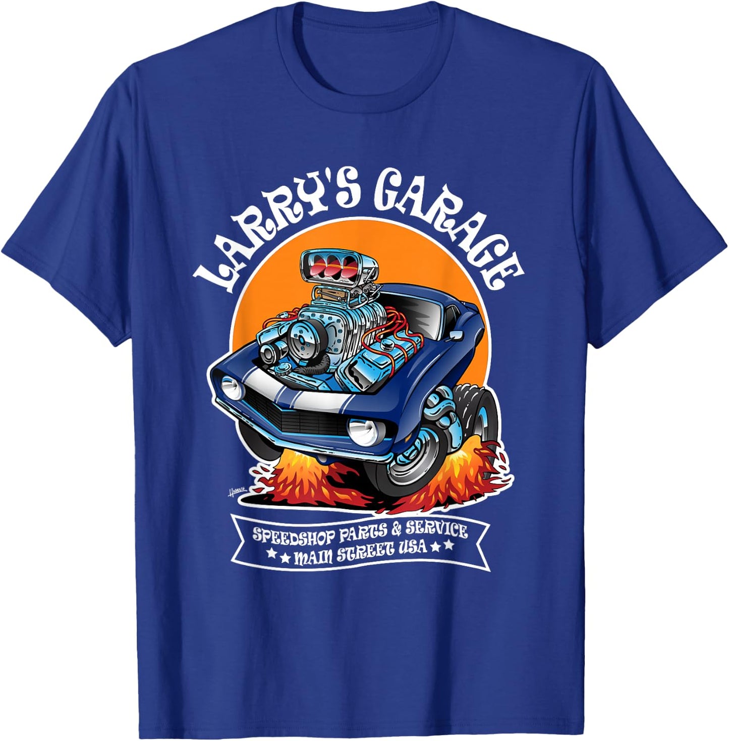 Larry's Garage Hotrod Classic Car Design for the Name Larry T-Shirt - T-Shirt | Royal