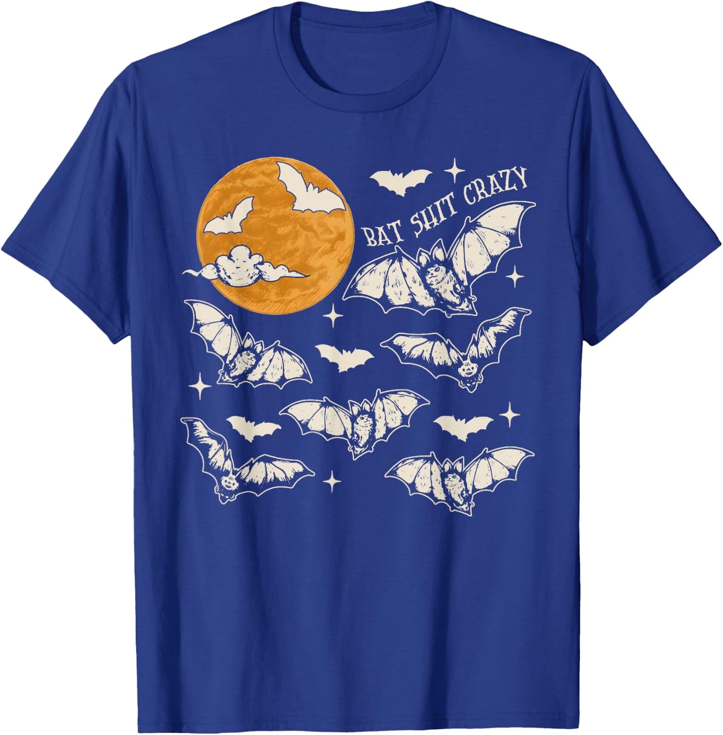 Bat Shit Crazy Funny Halloween Spooky Season Retro Moon T-Shirt - T-Shirt | Royal