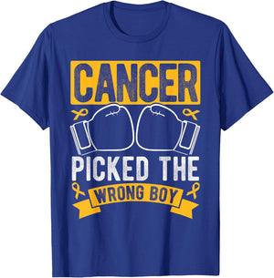 Cancer PICKED THE WRONG BOY Childhood Cancer Awareness T-Shirt - T-Shirt | Royal