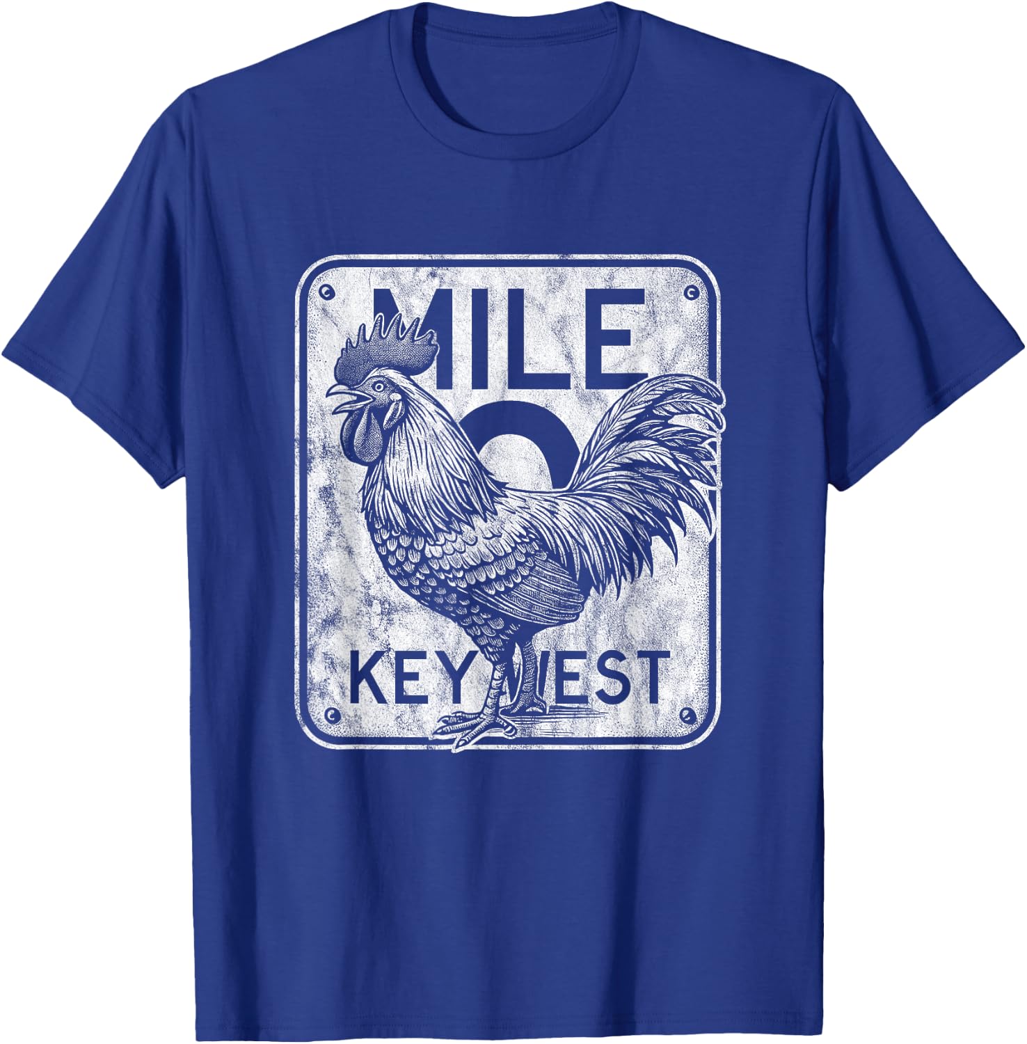 Key West Florida Chicken Retro Mile 0 Rooster Distressed T-Shirt - T-Shirt | Royal