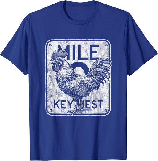 Key West Florida Chicken Retro Mile 0 Rooster Distressed T-Shirt - T-Shirt | Royal