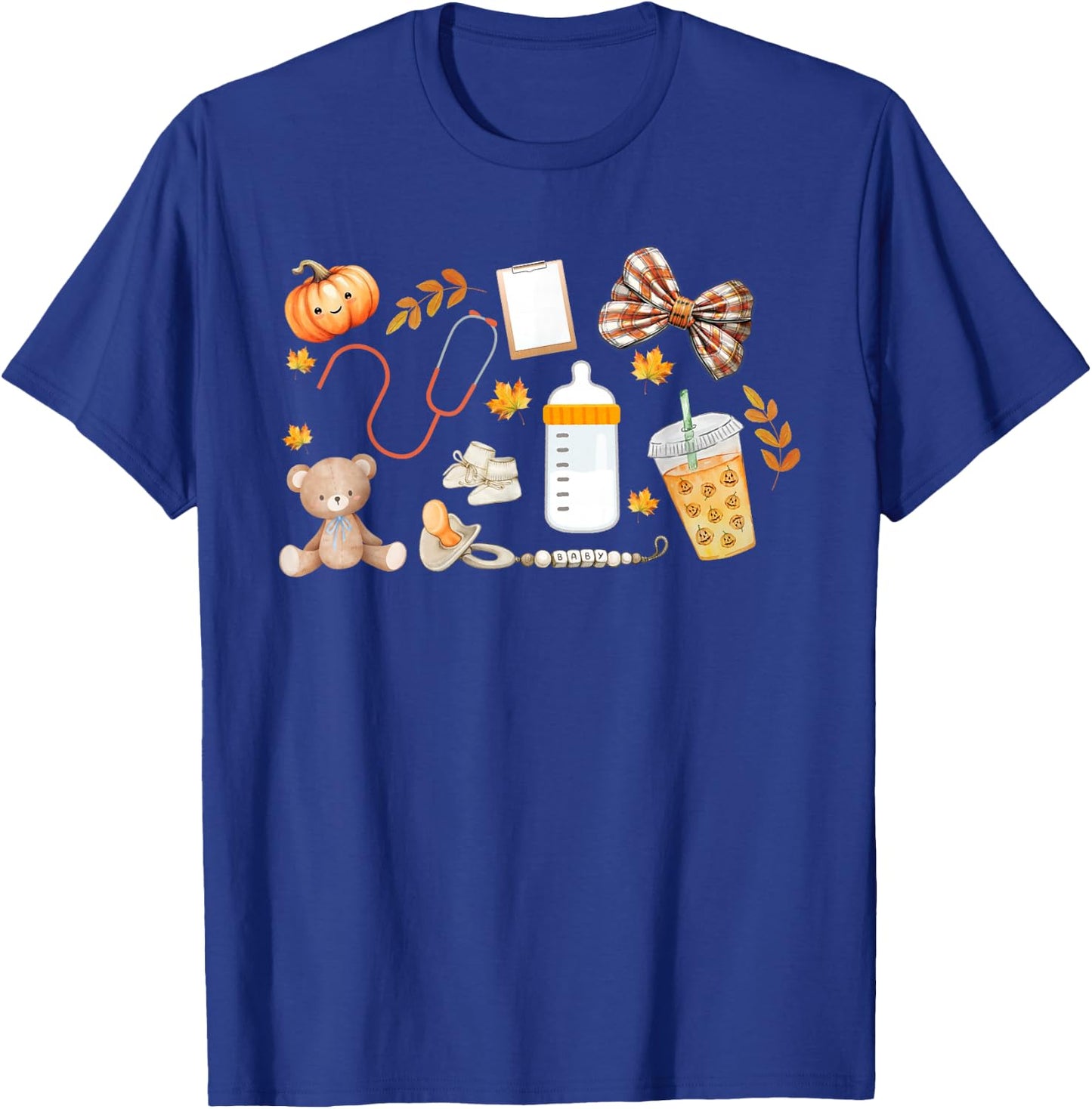Mother Baby Nurse Fall MBU Thanksgiving Team Nursery Nurse T-Shirt - T-Shirt | Royal