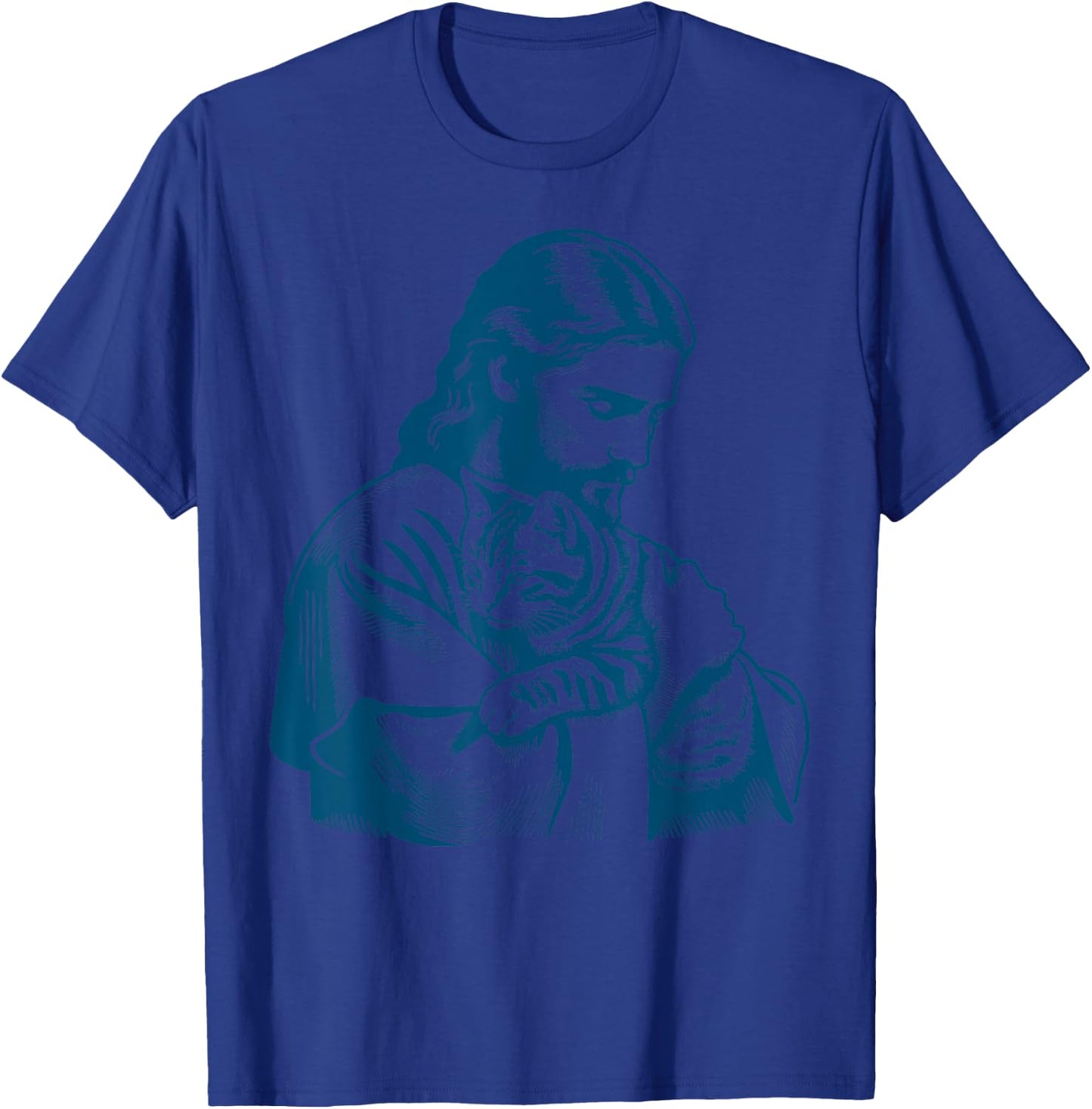 Funny Vintage Jesus Holding A Cat Retro 90s Christian T-Shirt - T-Shirt | Royal