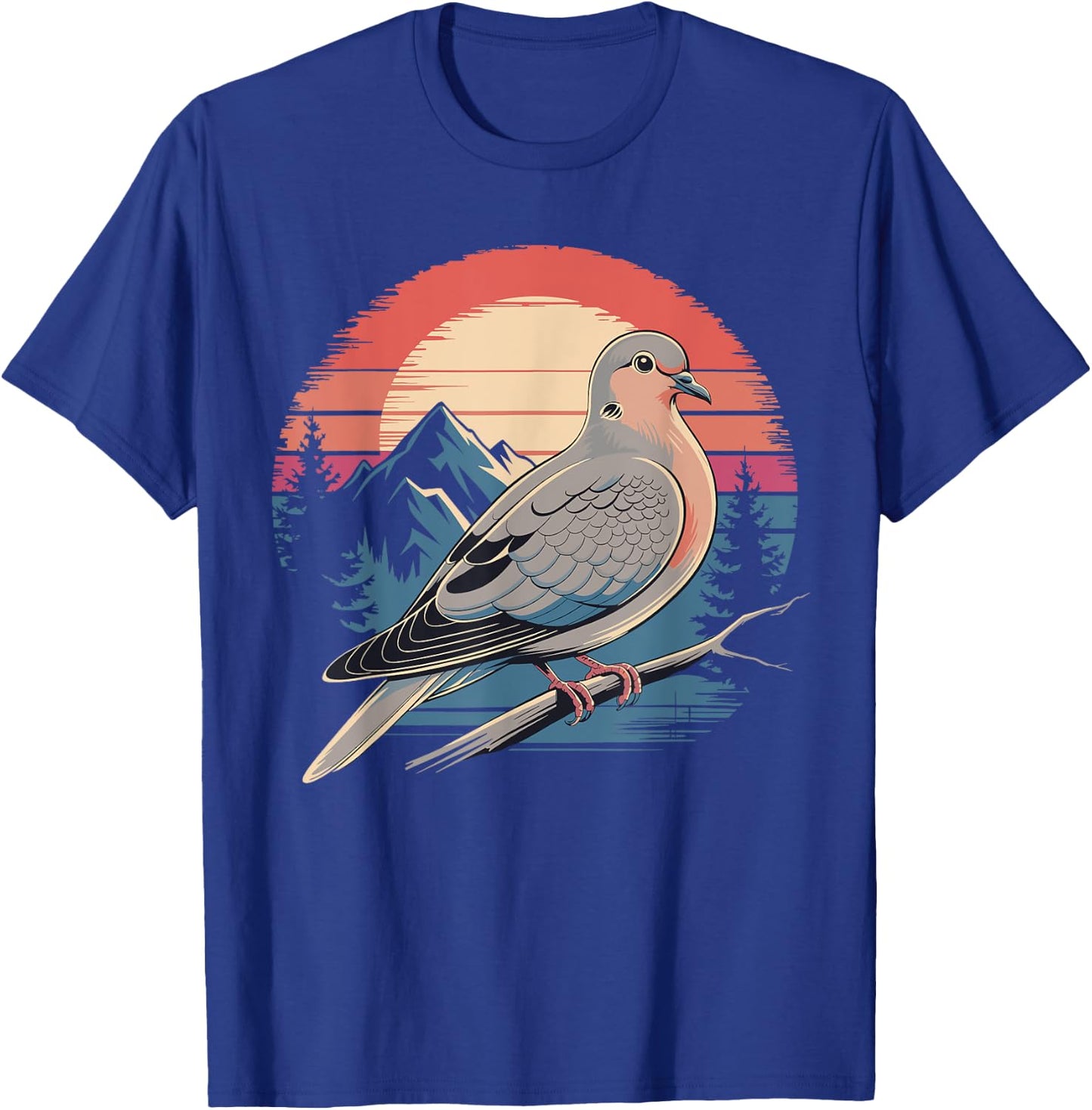 Mourning Dove Bird Lover Vintage Retro Sunset Bird Watching T-Shirt - T-Shirt | Royal