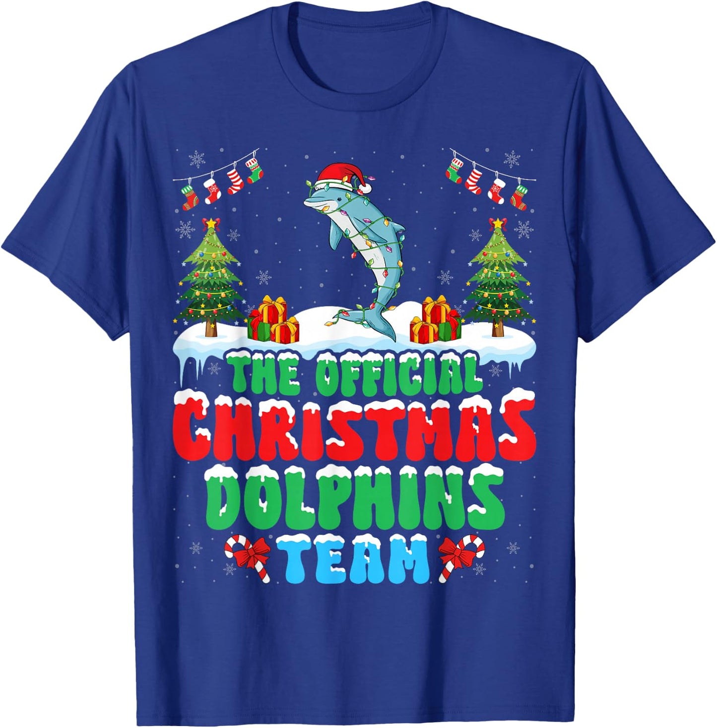 Christmas Dolphins Team - Dolphins Wearing Santa Hat Xmas T-Shirt - T-Shirt | Royal