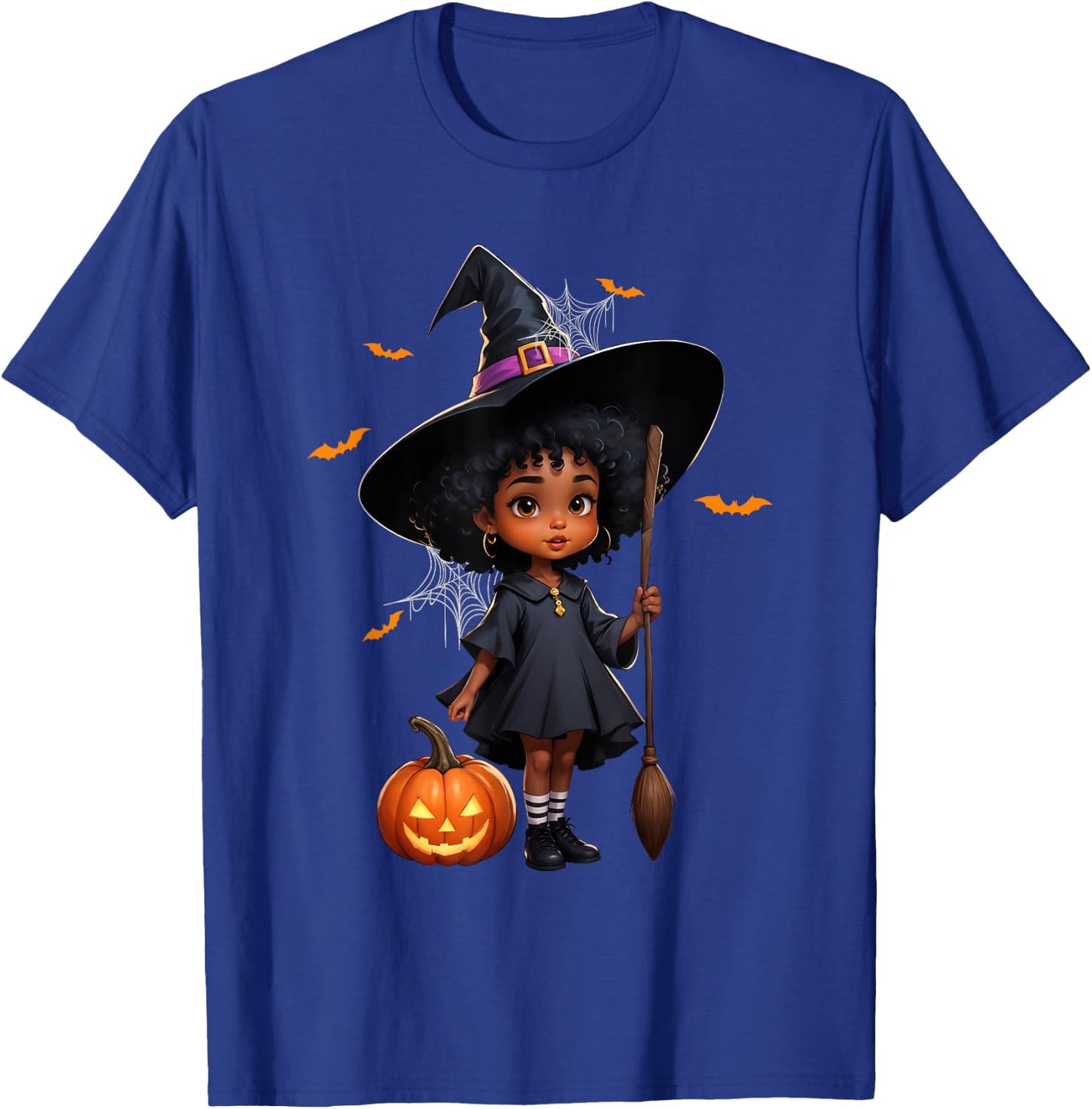 African American Black Girl Cute Witch Halloween Pumpkin T-Shirt - T-Shirt | Royal
