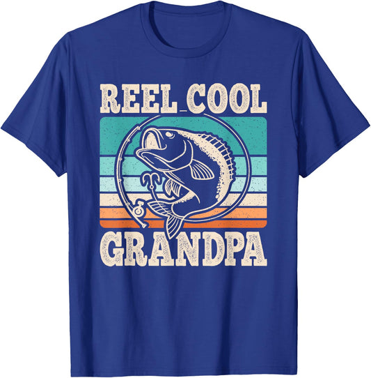 Reel Cool Grandpa Fishing Grandfather Retro Fathers Day Men T-Shirt - T-Shirt | Royal