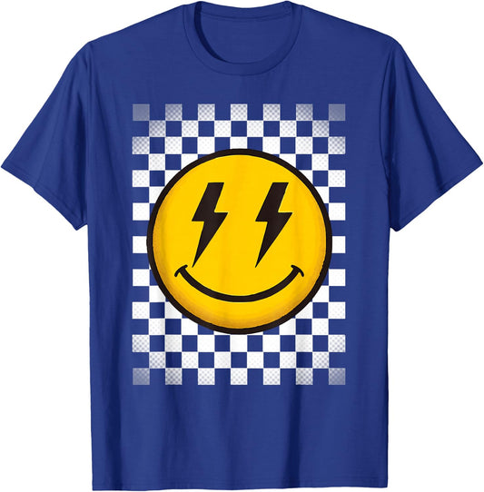Splendifulous Happy Face Retro Checkerboard Kids T-Shirt - T-Shirt | Royal