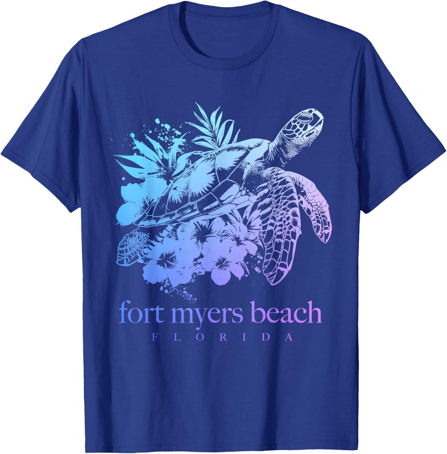 Fort Myers Beach Florida Turtle Flowers Surfer Souvenir T-Shirt - T-Shirt | Royal