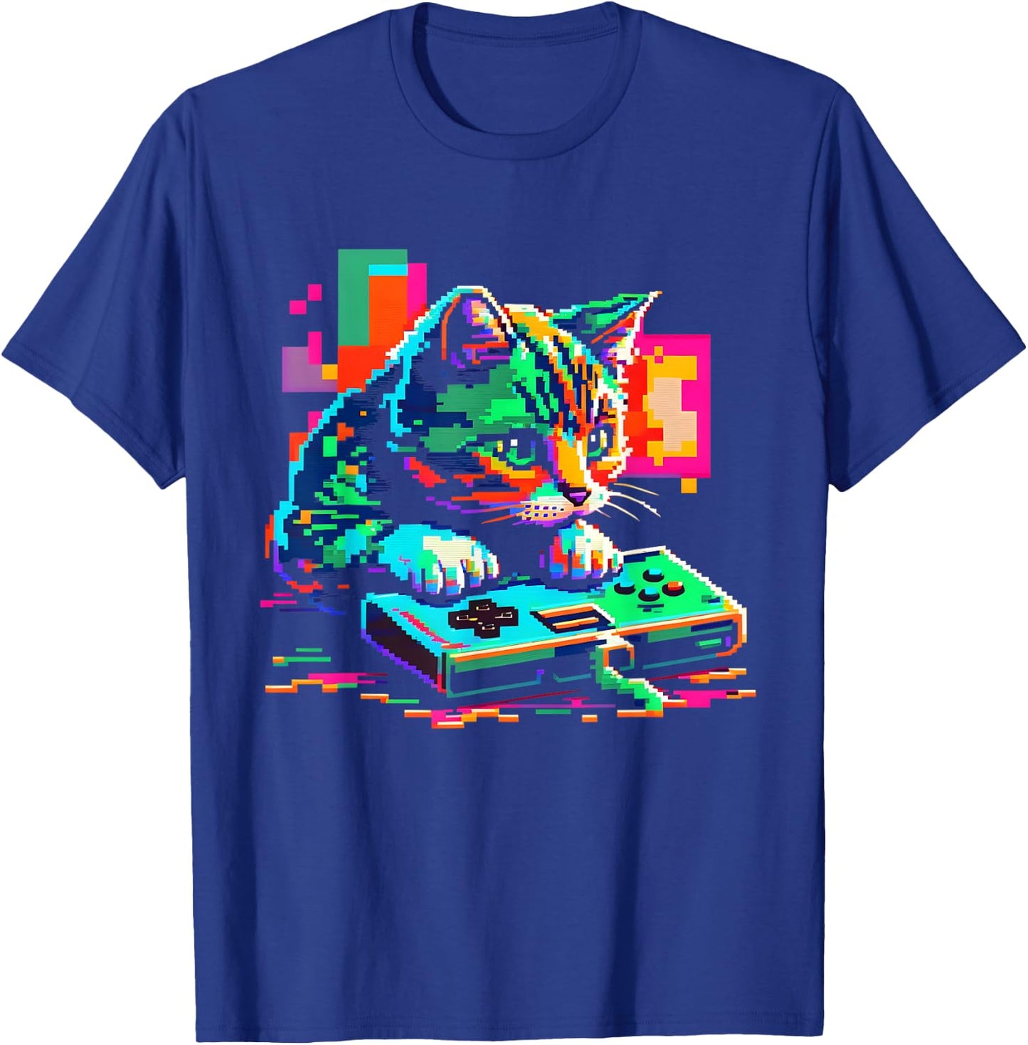 Cat Gaming 8-bit Gaming Cat Pixel Art Gamer Kitten Women Girls Kids T-Shirt - T-Shirt | Royal