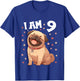 Kids 9 Years old 9th birthday Pugs Pug T-Shirt - T-Shirt | Royal