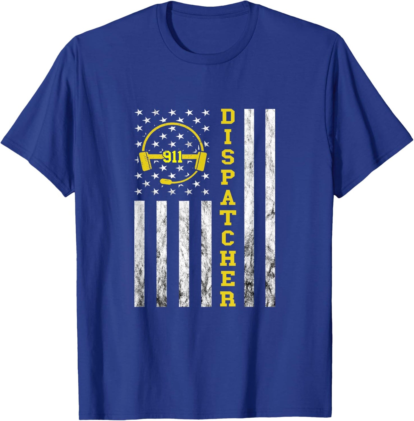 Dispatcher Vintage America USA Flag Headset 911 Operator Small T-Shirt - T-Shirt | Royal