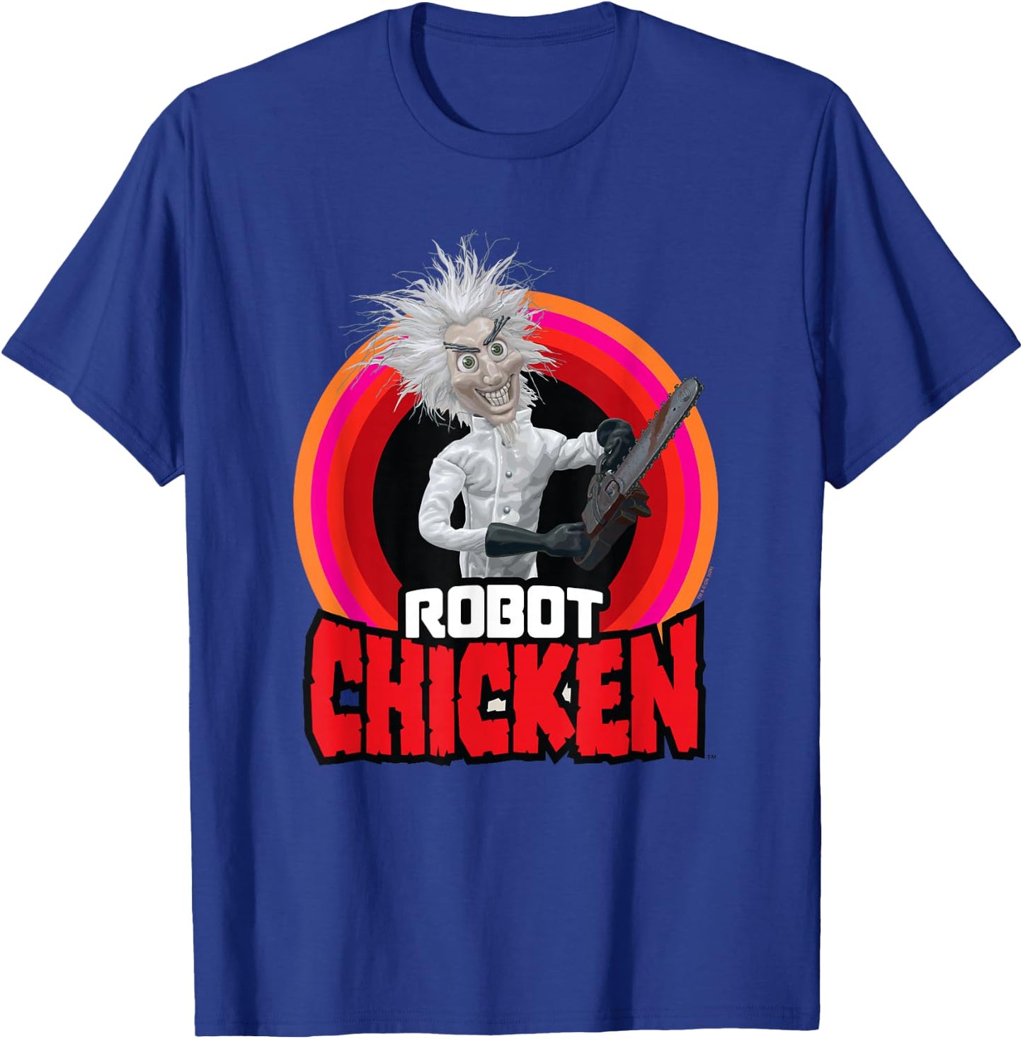 Robot Chicken Fritz Mad Scientist Chainsaw T-Shirt - T-Shirt | Royal